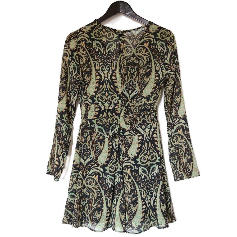 Zara Boho Paisley Long Sleeve Print Fit & Flare Mini Dress V Neck Size M NWT - Picture 6 of 11
